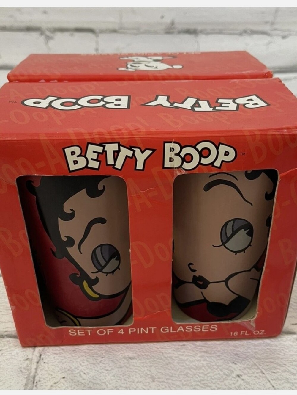👉*NEW VTG* 4 BETTY BOOP 16OZ DRINKING GLASSES IN ORIGINAL BOX ~ICONIC ANIMATION